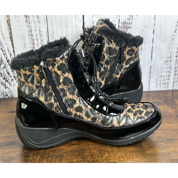 Khombu Molly Waterproof Side-Zip Winter Ankle Boots Women's 8.5 Black Leopard - Picture 3 of 12